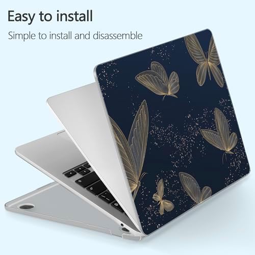 for New MacBook Air 13 inch Case 2026 M5 2025 M4 2024 M3 Chip– Aesthetic Lightweight Cute Design Clear Hard Shell 6-in-1 Bundle with TPU Keyboard Cover & 2X OTG Adapters, Gold Butterflies - Image 7