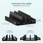 Vertical Laptop Stand - SPACEMax Adjustable GRIPLock Anti-Tip Silicone 4 Slots Aluminum Desktop Holder - Double Dock Stand - 2 Phone Slots Fits Up to 17.3” Laptops, Tablets, Phones - Black - Image 3