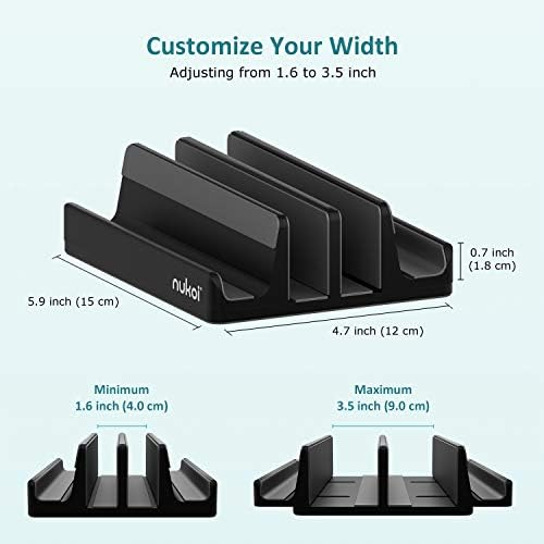 Vertical Laptop Stand - SPACEMax Adjustable GRIPLock Anti-Tip Silicone 4 Slots Aluminum Desktop Holder - Double Dock Stand - 2 Phone Slots Fits Up to 17.3” Laptops, Tablets, Phones - Black - Image 3