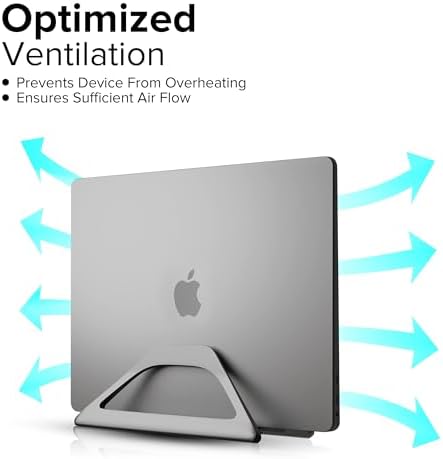 Elestoria Aluminum Vertical Laptop Stand with Gravity Auto-Lock – Adjustable Laptop Holder Vertical fits MacBook Pro/Air, Chromebook & Gaming Laptops up to 17.3" – Space-Saving Desktop Dock - Grey - Image 5