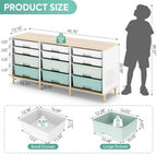 TOOLF 12 Drawers Storage Cabinet with Wooden Top and Plastic Bins,Green - Image 3