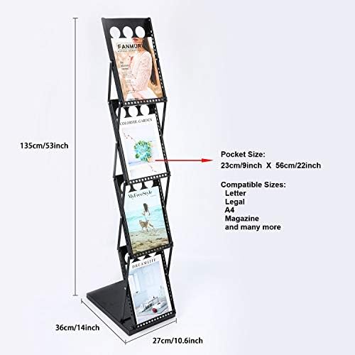 Polmart Portable Floor Display Rack for Magazines, Brochures & Flyers (Adjustable 4-Tier, Black) - Image 2