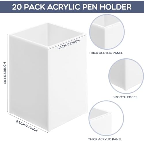 Crtiin 20 Pcs Acrylic Pen Holder Pencil Cup Desk Organizer, White - Image 2