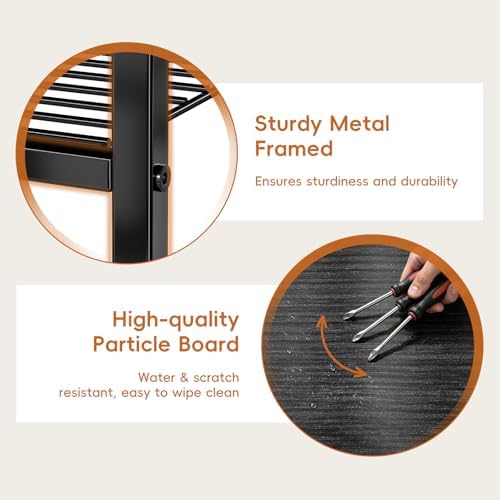 Industrial 3 Tier Printer Stand, Home Printer Wood Table with Wire Storage Shelf for Scanner Fax Machine, Heavy Duty Metal, Black with Burly Wood Board - Image 6