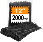 Zip Ties 12 inch (2000 Pack), 45 lb, Black Wire Ties, UV Resistant Cable Ties for Outdoor Use, LOCKLOCK by Unknown