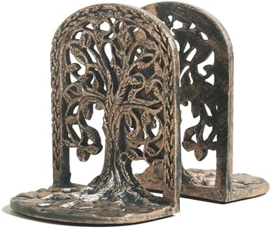 Tree of Life Bookends Set Heavy Duty Metal Book Ends for Shelves | Antique Brass Iron Decorative Bookend Pair for Home, Office, Library or Study | Elegant Vintage Style Book Holder Décor by ANONYO