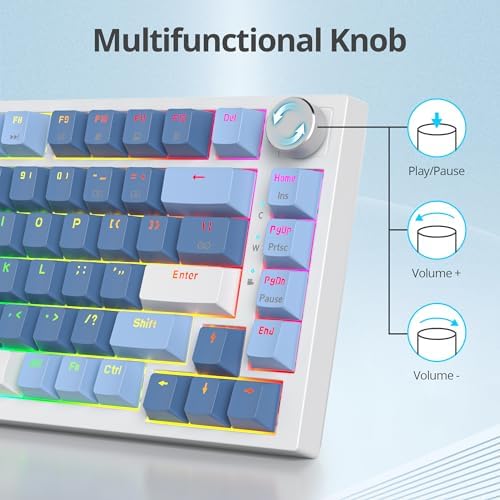 Guffercty kred 75% Percent Blue Keyboard Gasket Mount with Knob, Hot-swappable RGB Wired Mechanical Gaming Keyboard Programmable for Mac/Win (82 Sea Fog Blue) - Image 5