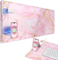 Wireless Charging Mouse Pad with Phone Holder, 31.5"x15.8" in, Pink Marble by abcmat