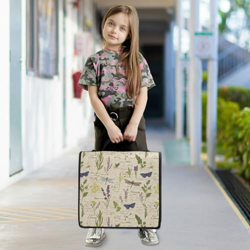 3-Ring Zipper Binder with Shoulder Strap Zip-Up Expanding File Folder Organizer Storage Fireproof Accordion Trapper Keeper Home School Office Three Butterfly (Handwritten Dragonfly Butterfly) - Image 7