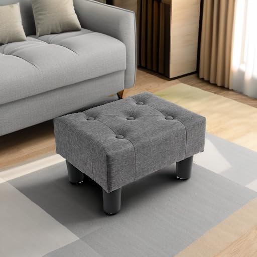 Poofzy Small Foot Stool Ottoman, Linen Ottoman Foot Rest with Legs, Rectangle Foot Rest for Couch, Footstools and Ottomans Small for Living Room and Entryway (Gray) - Image 2