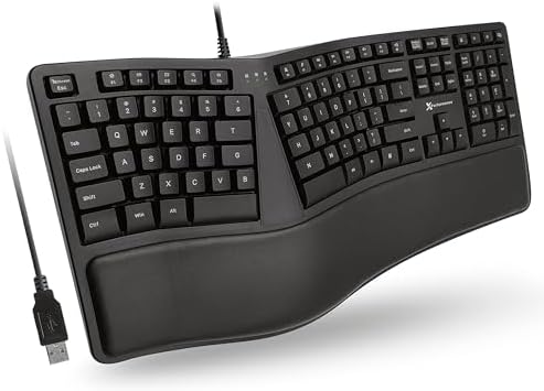 X9 Wired Ergonomic Keyboard with Cushioned Wrist Rest - Type Comfortably Longer - USB Wired Split Keyboard for Laptop, PC & Chrome Computer with 110 Ergo Keys & 5ft Cable by X9Performance