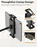 Tablet Floor Stand with Heavy Base Height Adjustable Gooseneck Tablet Holder for 4.7-13" Devices Compatible with iPad/Samsung Galaxy Tab/Kindle/Phones/Switch Overhead Bed Phone Stand with Cable Ties - Image 6