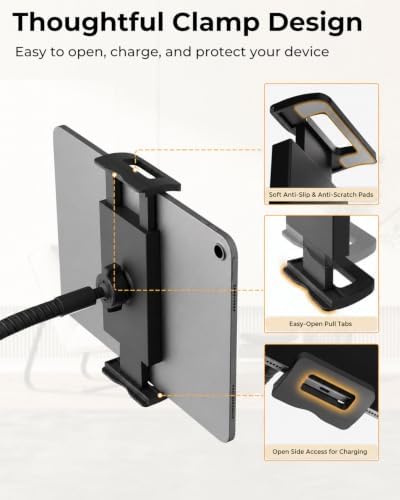 Tablet Floor Stand with Heavy Base Height Adjustable Gooseneck Tablet Holder for 4.7-13" Devices Compatible with iPad/Samsung Galaxy Tab/Kindle/Phones/Switch Overhead Bed Phone Stand with Cable Ties - Image 6