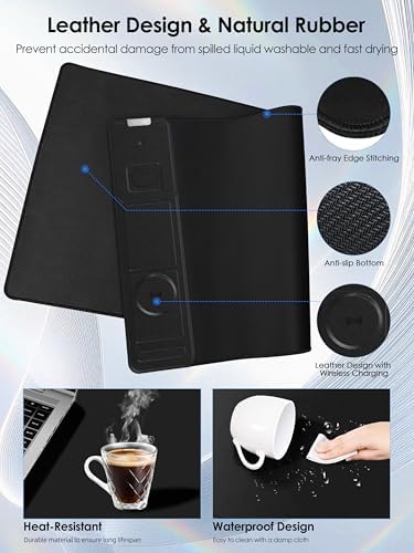 Wireless Charging Mouse Pad with Foldable Phone Holder, 15W Magnetic Fast Charging for iPhone Samsung, 31.5"x15.75" Large Desk Mat for Laptop/Keyboard, Waterproof Gaming Mousepad with Non-Slip Base - Image 5