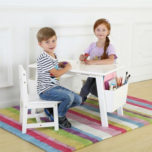Kids Solid Wood Table & 2 Chairs Set with Dual Side Storage Cubbies - Image 2
