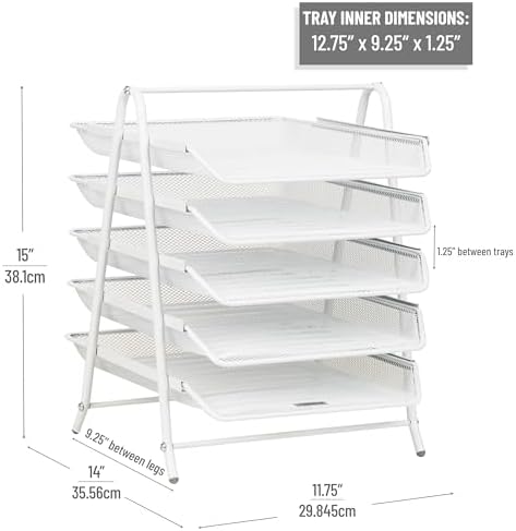 Mind Reader 5-Tier Paper Tray Organizer, White - Image 3