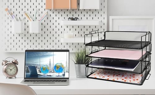 Exerz Letter Trays 4pcs Black Paper Sorters Stackable, 4 Tiers File Trays, Desk Organizer - Metal - Image 5
