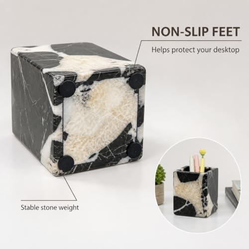 Natural Calacatta Black Marble Makeup Brush Holder, Pen Holder - Image 4