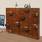 Vintage 64-Drawer Wooden Drawers Organizer, Stackable or Standalone Desktop Medicine Cabinet Organizer with Drawers & Labels Herbal、Tea Bag、Jewelry (Log Color) - Image 7