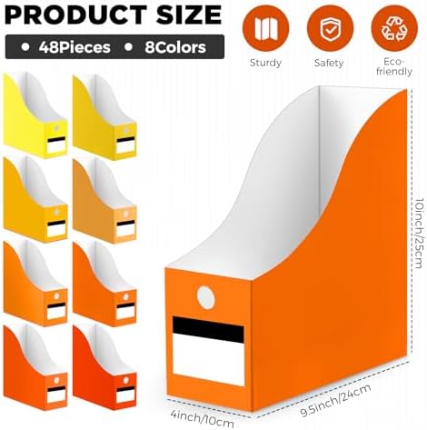 Jutom 48 Sets Cardboard Magazine Holders with Labels for School,Yellow - Image 2