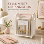 Khen Acrylic Magazine Rack Holder & Gold Trim - 12.40" x 10" x 4.49" - Crystal Lucite Clear - Shatterproof - Open Top - Space Saver - For Magazines, Publications, Office Desk, Reception, Waiting Room - Image 5