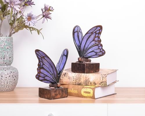 Vintage Purple Butterfly Bookends,Resin Book Ends for Shelves,Heavy Duty Decorative Bookends,Creative Book Stopper Holder Decor for Desk Home Office,Shelf Decoration,Gifts for Mother's Day - Image 4