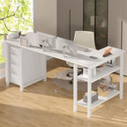 Lufeiya White L Shaped Desk with Drawers & Storage Shelves, 55 Inch Corner Computer Desk with Power Outlet for Home Office Bedroom, L-Shaped Teen PC Desks with Fabric Drawer, White - Image 5