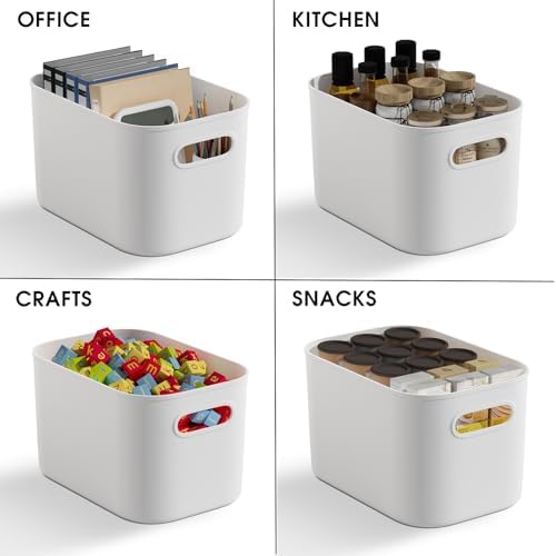 ORGIDOL 12 Pack White Plastic Storage Bins, Storage Container for Organizing, Storage Boxes with Handle for Shelves, Cute Organizer Bins for Craft, Snacks, Pantry, Cabinet, 9.69x6.7x5.7 inch - Image 5