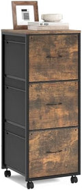 VINGLI 3 Drawer File Cabinet 34.8” Height, Rolling File Cabinet Mobile Tall File Cabinet with Wheels, Fabric Drawers Printer Stand for Home Office, Fits Letter Size, Rustic Brown by VINGLI