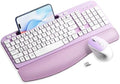 Hayyiesh Ergonomic Wave Keys Wireless Keyboard and Mouse Combo, Full Size with Memory Foam Wrist Rest & Phone Holder, 2.4G Cordless Set with USB-C Adapter for Windows Mac Desktop Laptop (Purple) by Hayyiesh