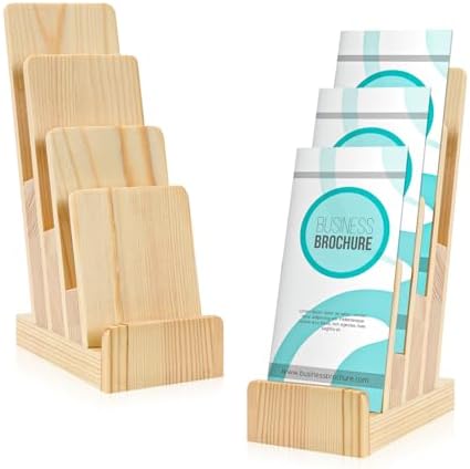 2 Pack Pine Wood Brochure Holder 4×6 Inch Literature Holder 4-Tier Countertop Trifold Flyer Display Stand Pamphlet Booklet Menu Postcard Greeting Card Organizer by Unknown