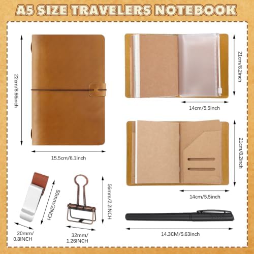 Thenshop Traveling Refillable Leather Journal Notebook, Orange, A5 Size - Image 2