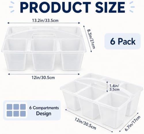 gisgfim 6 Pack Plastic Classroom Caddy with 6-Compartments Plastic Storage Caddies with Handle 6 Compartments Table Caddy Organizer Versatile Table Caddies for Classroom Office Storage, Clear Color - Image 2