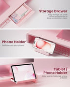 Pink Monitor Stand Riser, Klearlook Foldable, Height Adjustable Computer Stand, Desk Shelf Riser with Storage Drawer &Tablet Phone Stand for Desktop, Laptop - Image 3