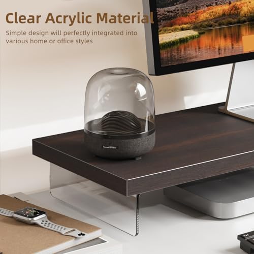 Monitor Stand Riser, 25x10 in Wood & Acrylic Computer Desk Organizer Shelf - Image 3