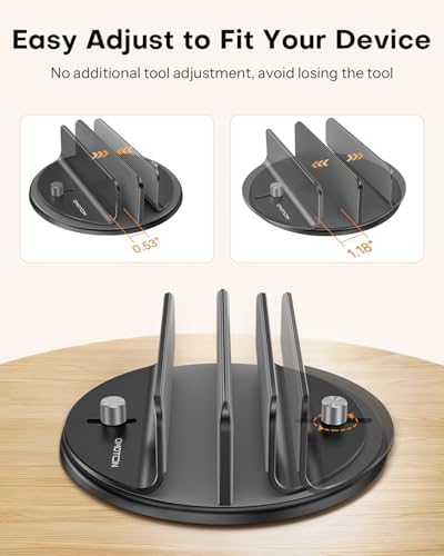 OMOTON 360° Vertical Laptop Stand Holder, Dual-Slot Aluminum Desk Organizer - Image 3