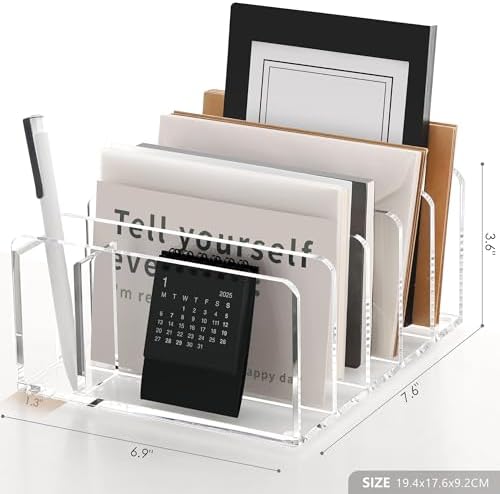 SANRUI Clear Acrylic Mail Organizer with 5 Compartments and 1 Pen Holder - Image 2