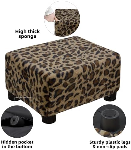 CAROLMADE Small Foot Stool Ottoman Footstool with Legs Under Desk Footrest for Living Room Bedroom and Office, Faux Fur Brown - Image 5