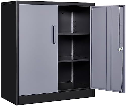 SISESOL Storage Cabinet with Doors and Shelves,36 inch Metal Storage Cabinet with Locking Doors,Small Metal Cabinets with Lock,Gray Garage Cupboard for Home Office,Garage,Shop by SISESOL