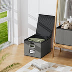 Foldable File Organizer Box with Lids (4 Pack, Dark Gray, Leather) - Image 5