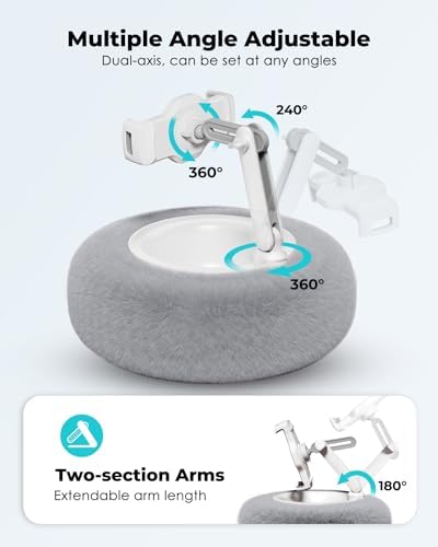 Viozon Tablet Stand Pillow, Compatible with 4.7"-13" Phone/Tablet, iPad, iPhone, Samsung, Google, Kindle, 360°Adjustable Phone Holder for Bed with Soft Plush Fabric, and Detachable Bowl, Grey - Image 4