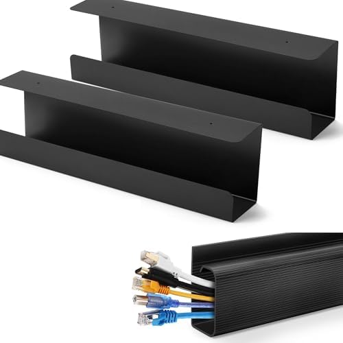 Under Desk Cable Management Tray 17 Inch, 2 Pack & Cable Management Under Desk (31.5in J Channel 2x15.7in) Bundle by ZhiYo