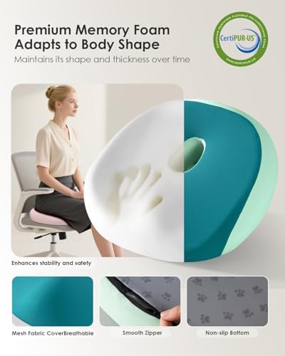 FLORICH Seat Cushion, Memory Foam Cushion for Office Chair, Ergonomic Office Seat Chair Cushion for Relieving Sciatica, Soft & Breathable Car Seat Cushion - Green - Image 3