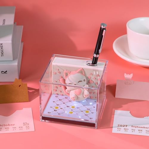 3D Calendar 2027, Tear-Away Desk Calendar, Paper Art Memo Pad, LED Light (Bouncing Cat) - Image 4