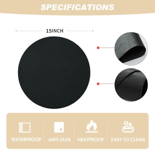Artoid Mode Black Faux Leather Placemats Set of 8, 15 Inch Waterproof Wipeable Heat Resistant Vinyl Halloween Place Mats, Reversible Table Mats for Kitchen Dining Decor - Image 7