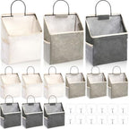 Woanger 12 Pcs Wall Hanging Storage Bag Wall Hanging Organizer Bag Over The Door Closet Basket Containers Bins with Hooks Pockets for Bedroom Bathroom, 15 x 4.3 x 8.7''(White, Dark Gray, Light Gray) by Woanger