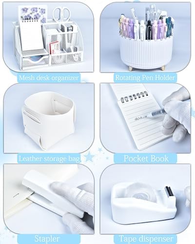 White Desk Accessories and Organizers with Desk Organizer and 360°Rotating Pen Holder stapler Pen and a Lot of Office White Office Supplies Beautifully Presented in a Gift Box - Image 4