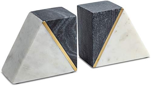 Cork & Mill Marble Bookends with Gold Brass, Grey and White, Set of 2 by CorkMill
