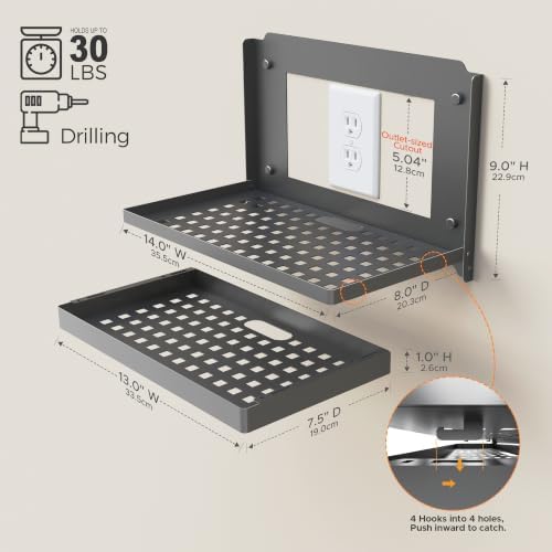VICSKY 14-inch Router and Modem Shelf with Cable Management Box Wall Mount - Image 2