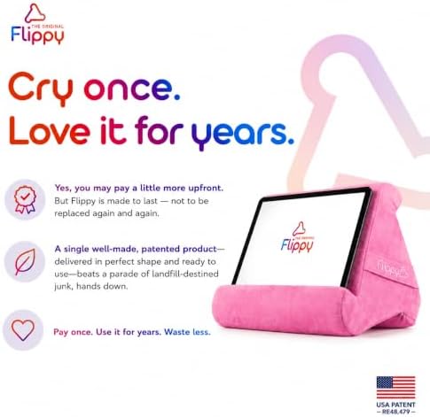 Flippy Original Tablet Pillow Stand & iPad Holder, Gift for Book Lovers & Readers, Multi-Angle Stand with Storage for Lap, Desk & Bed, Compatible with Kindle, Fire, iPad & Samsung, in the Pink Baby - Image 3